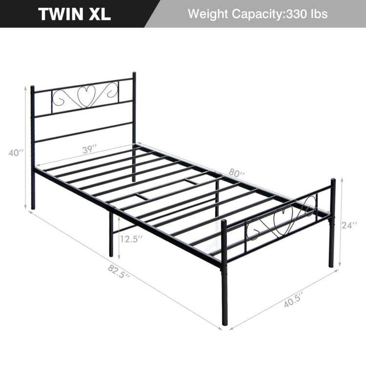 Twin XL Metal Bed Frame with Heart-shaped Headboard and Footboard - Gallery View 4 of 10